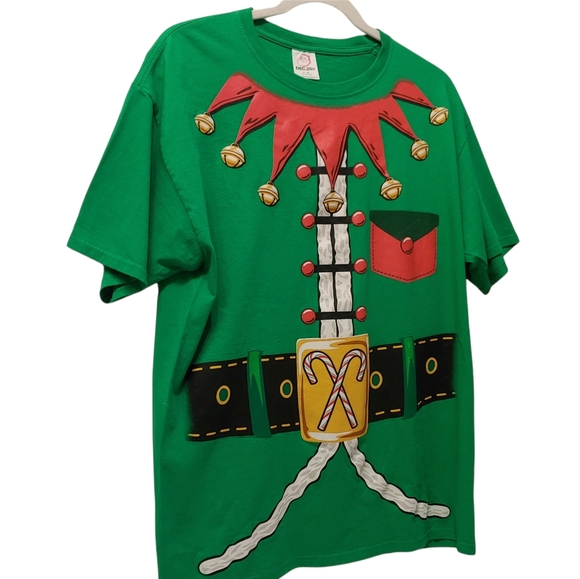 Christmas December 25th Men's ugly fun elf green t-shirt size large - Picture 3 of 9
